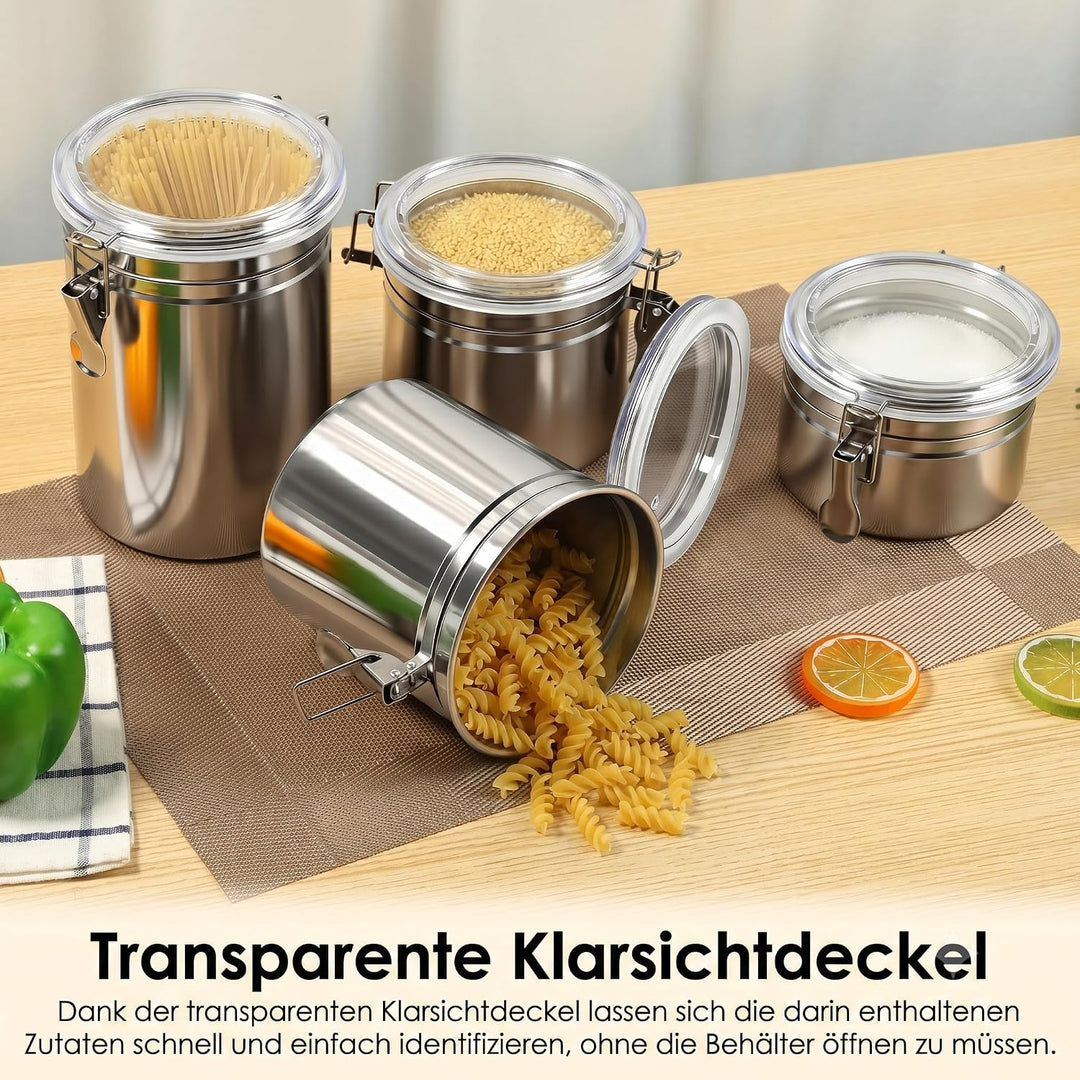 4 Stück Kaffeedose Luftdicht mit Sichtfenster und Silikondichtung | 100% Luftdicht, Premium Edelstah