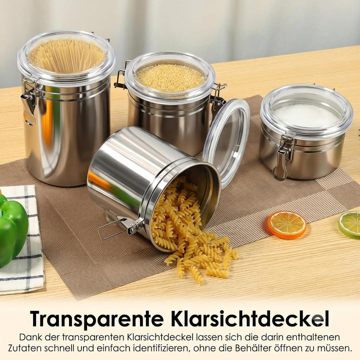 4 Stück Kaffeedose Luftdicht mit Sichtfenster und Silikondichtung | 100% Luftdicht, Premium Edelstah