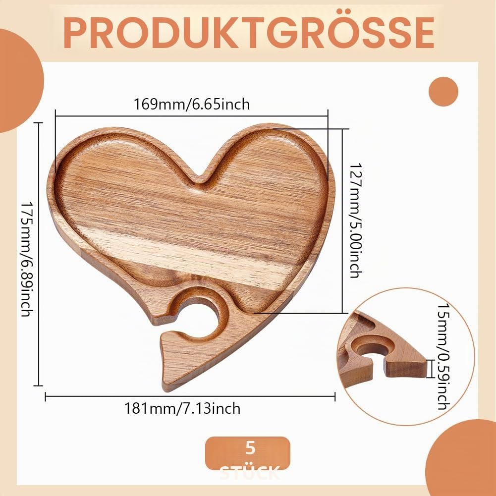 UNICRAFTALE 5 Stück Herzförmige Wein Vorspeisentabletts Wein Vorspeisenteller Aus Holz Mini Wurstbre