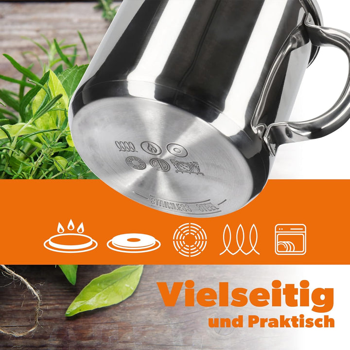 KADAX Edelstahltopf mit Glasdeckel, 1,2L Kochtopf Induktion mit Griff, Milchtopf, Deckel mit Dampflo