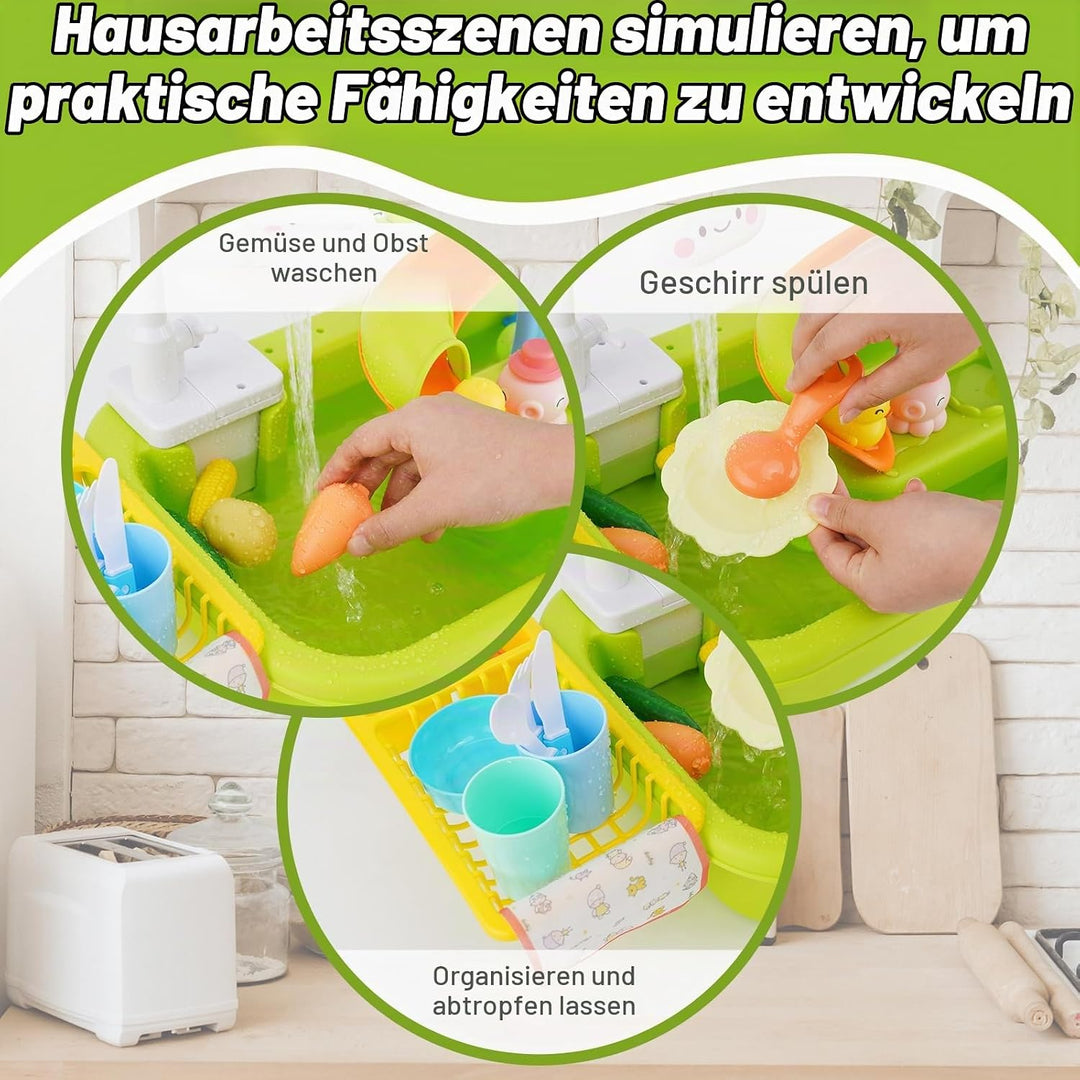 Küchenspüle Spielzeug Set, Spielzeugzubehör für die Spielküche mit Angelspiel und Küchenzubehör, Küc