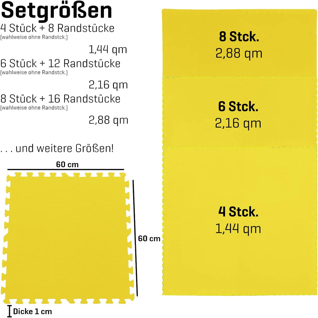 Sporttrend 24® 16 Schutzmatten + 32 Randstücke Set Farbwahl 60x60x1cm | 5,76qm | Bodenschutzmatte Un