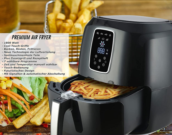 Heissluftfritteuse XXL Premium 5.2L - Airfryer Mit Touch-Bedienfeld, Neueste Technik, 100% knusprig,