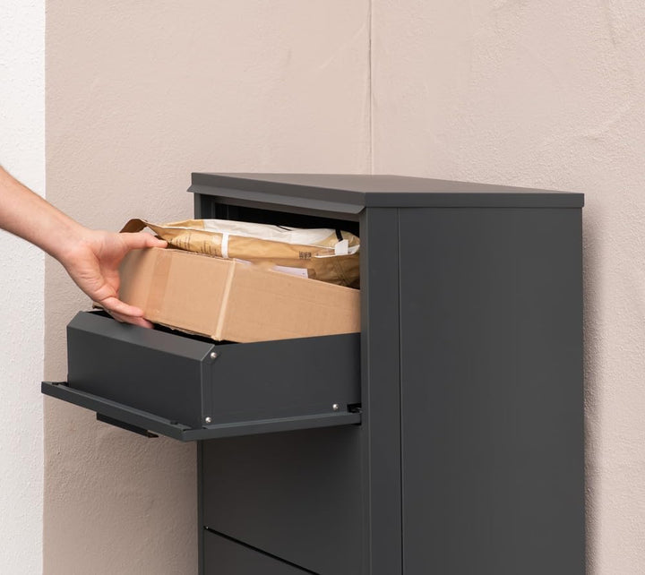 WESTMANN Paketbriefkasten Pepe Outdoor | pulverbeschichtetes Metall 50x39x114 cm | Bodenmontage | Br