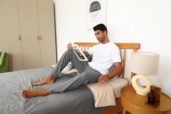 Schlafanzughose Herren Lang Pyjamahose Baumwolle Nachtwäsche hose Unifarbene Freizeithose für Herren