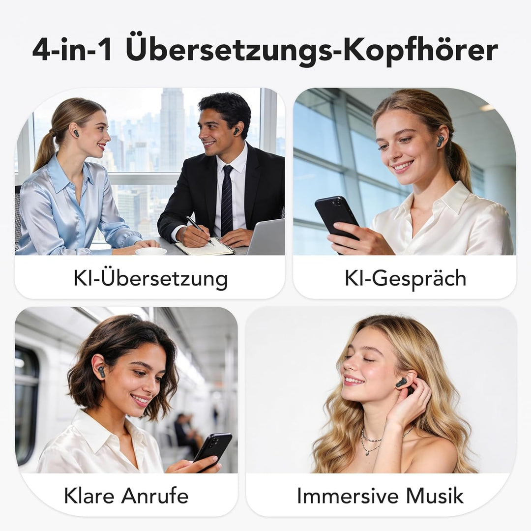 N02 KI Übersetzer Kopfhörer mit LCD-Touchscreen, 165 Sprachen,9 Modi | Sprachübersetzer mit Echtzeit