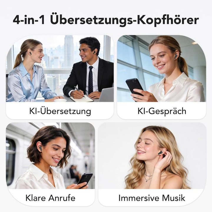 N02 KI Übersetzer Kopfhörer mit LCD-Touchscreen, 165 Sprachen,9 Modi | Sprachübersetzer mit Echtzeit