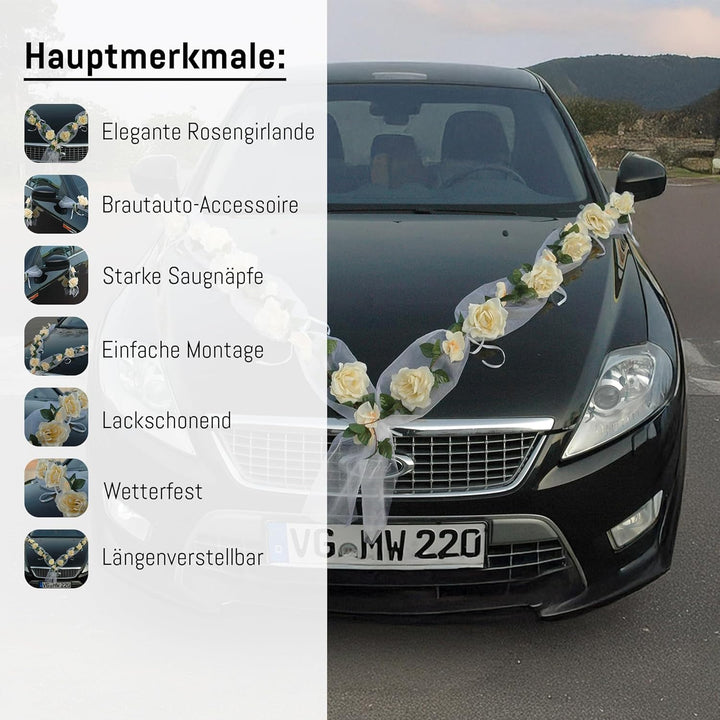 Rosen Girlande Braut Paar Rose Deko Dekoration Autoschmuck Hochzeit Car Auto Wedding ®Auto-schmuck D
