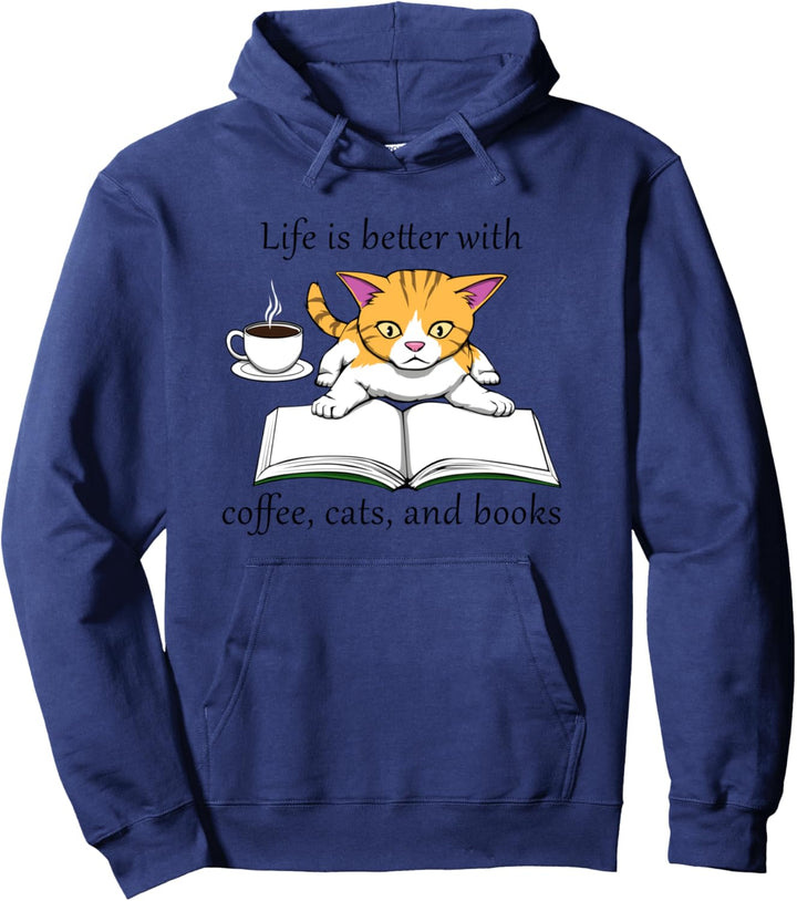 Gemütliche Katze Buch Lesen Kaffee Pullover Hoodie