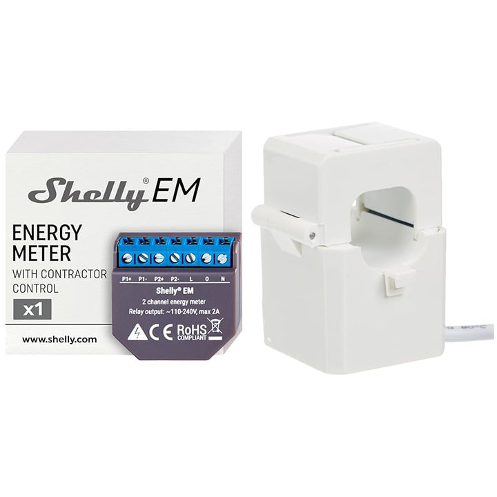 Shelly EM, Smart Home Energiemessgerät einphasig, Digitale Steuerung via WLAN & App & Stromwandler 1