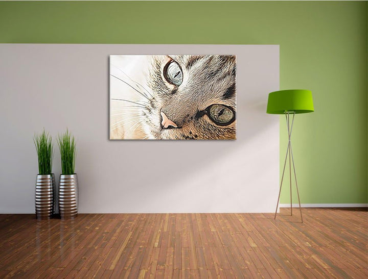 schöne Katzenaugen Format: 120x80 auf Leinwand, XXL riesige Bilder fertig gerahmt mit Keilrahmen, Ku