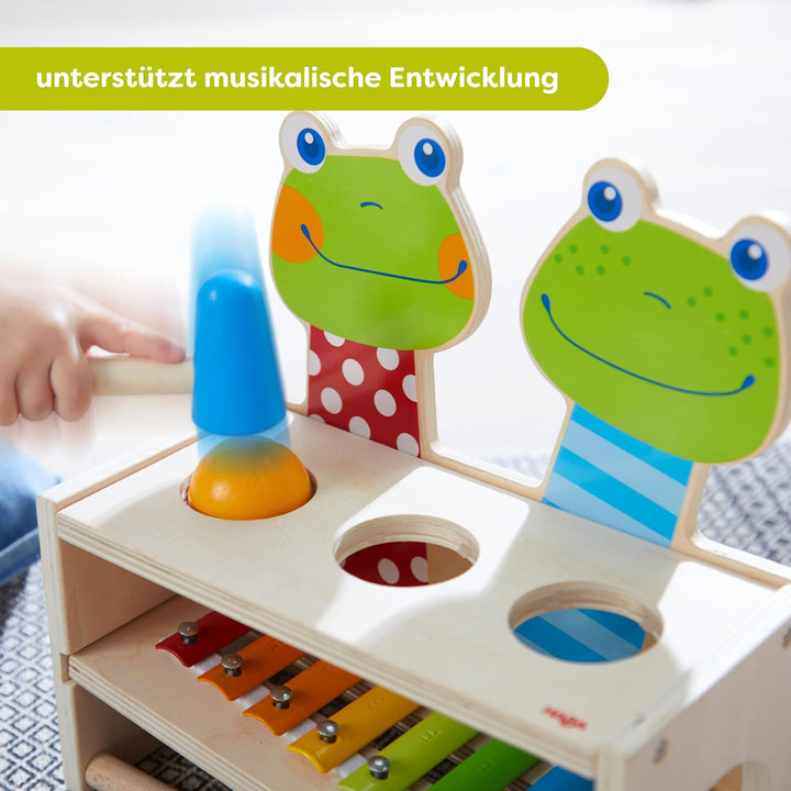 HABA 304271 - Klang-Klopfbank Froschkonzert, Klopfbank und Metallophon mit Kugel und Schlägel, Spiel