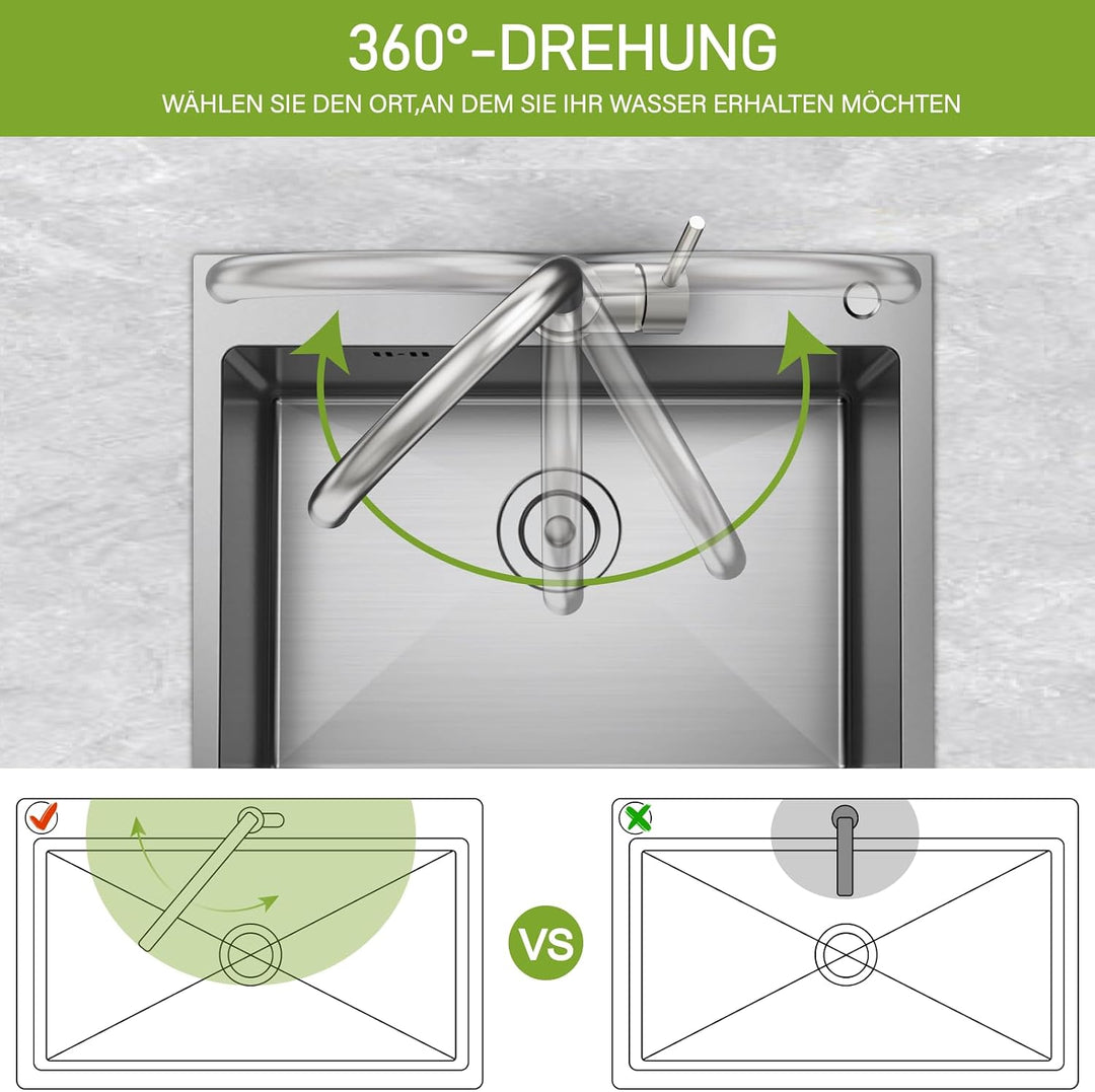 Krobec Wasserhahn Küche,Hochdruck Küchenarmatur,Mischbatterie Küche 360° Schwenkbar mit Einhebelmisc