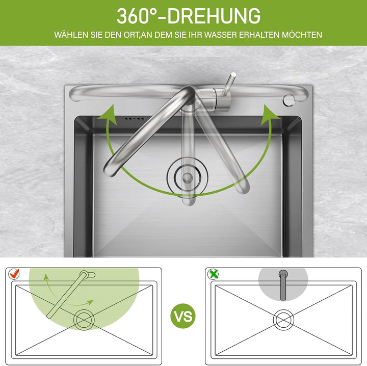 Krobec Wasserhahn Küche,Hochdruck Küchenarmatur,Mischbatterie Küche 360° Schwenkbar mit Einhebelmisc