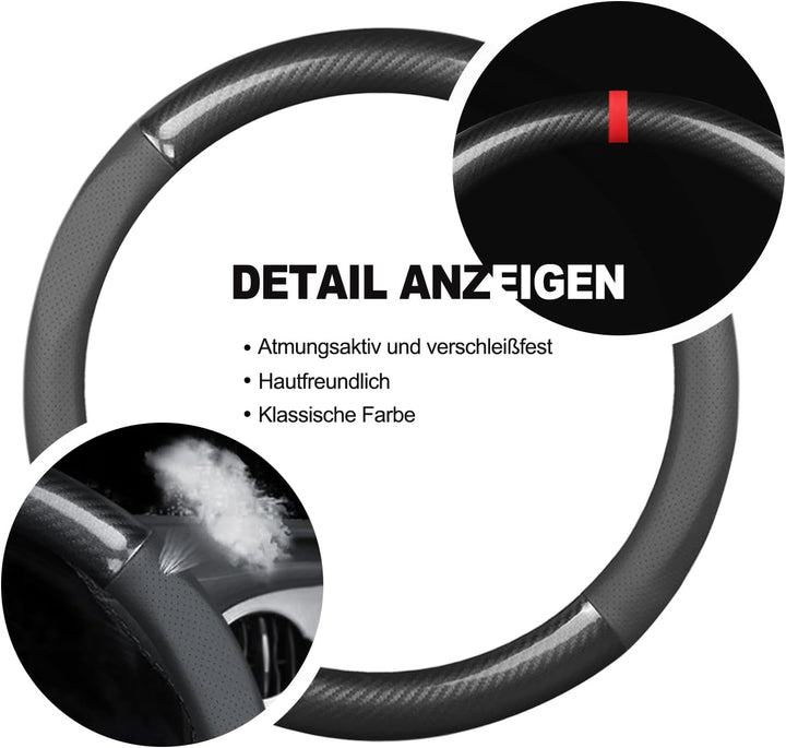 Ergocar Auto Lenkradbezug Rutschfester Auto Sport Lenkradschutz Kohlefaser &amp; PU Leder für Durchmesse