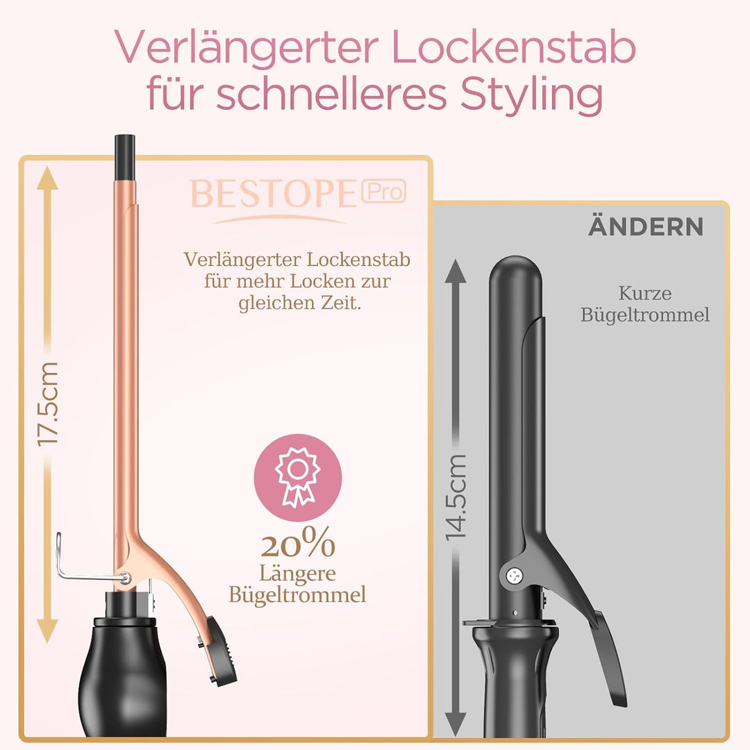 BESTOPE PRO Lockenstab 9mm Kleine Locken, Schnelle Heizung Lockenstäbe Extra Lang, Multi-Temperatur