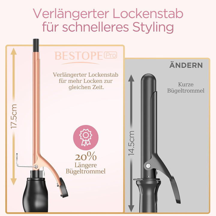 BESTOPE PRO Lockenstab 9mm Kleine Locken, Schnelle Heizung Lockenstäbe Extra Lang, Multi-Temperatur