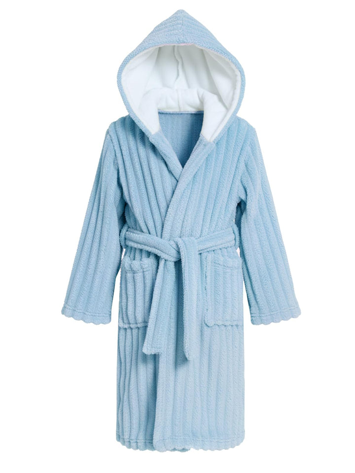 JiAmy Kapuzen Bademantel für Mädchen Flauschiger Fleece Plüsch Langer Schlafmantel Kinder Blau 4-6 J