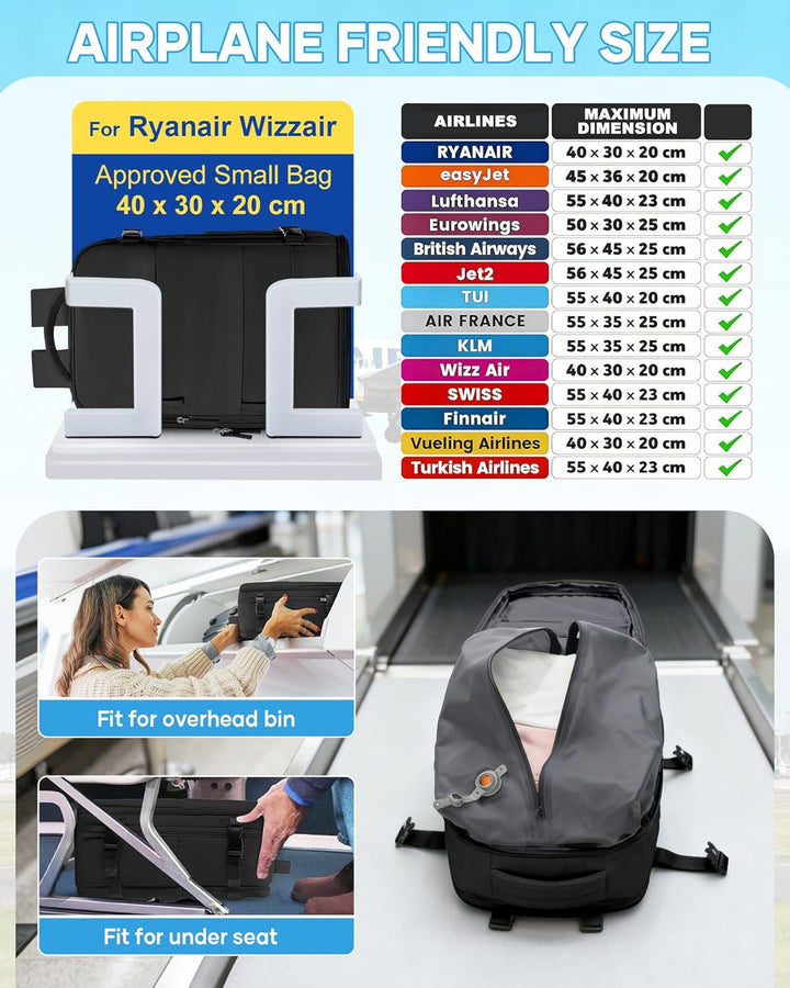 SZLX Grosser Reiserucksack Damen,Vakuum Rucksack mit Pumpe Ryanair Handgepäck 40x30x20 Herren, Wizza
