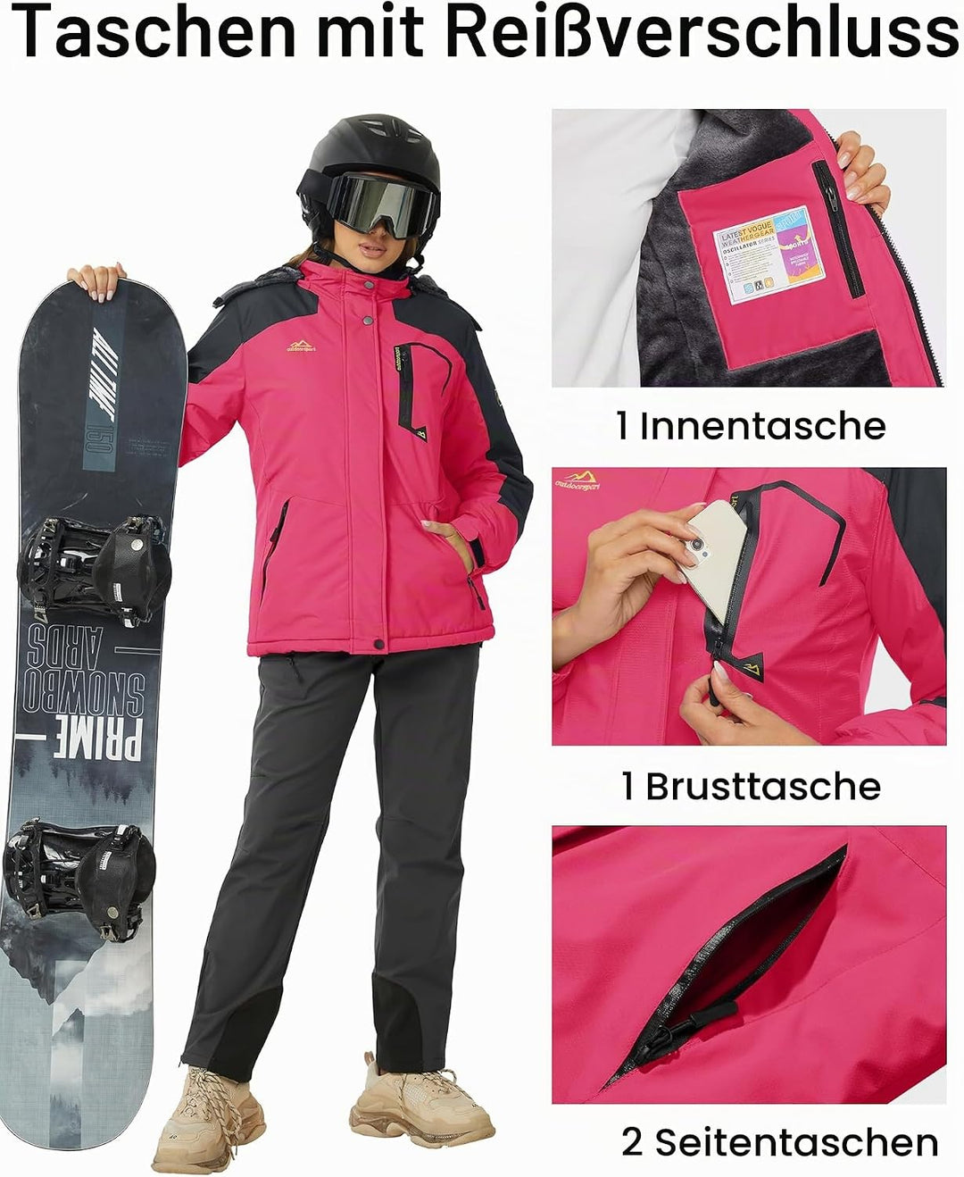 MAGCOMSEN Winterjacke Damen Softshell Funktionsjacke Wasserabweisende Outdoor Ski Jacke Fleece Windd