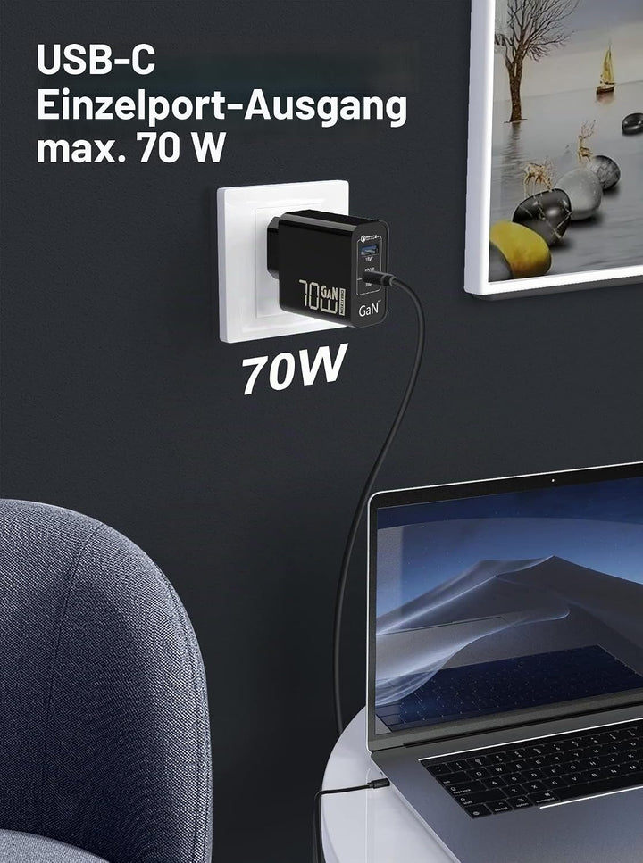 70W USB C Ladegerät Type C PD GaN Netzteil 2-Port USB C Netzteil für MacBook Pro/Air Dell XPS 15 Goo