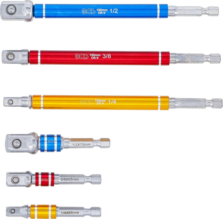 BGS 74424 | Adapter-Satz für Bohrmaschinen | farbig | Antrieb Aussensechskant 6,3 mm (1/4") | Abtrie