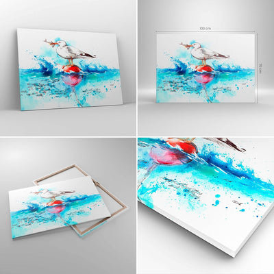 Bilder auf Leinwand 100x70cm Leinwandbild Wasser Fische Möwe hungrig Gross Wanddeko Bild Schlafzimme