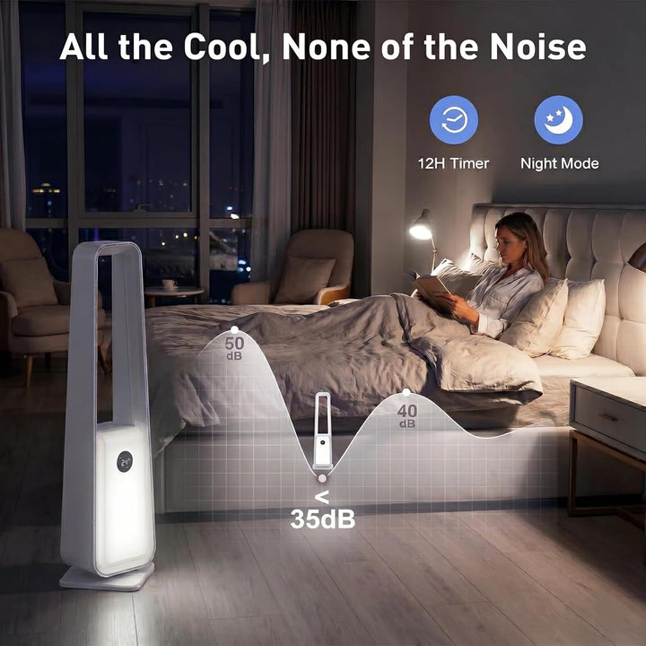 Rotorloser Ventilator,Turmventilator sehr Leise,3 Geschwindigkeiten,75°Oszillation,12H Timer,LED-Anz