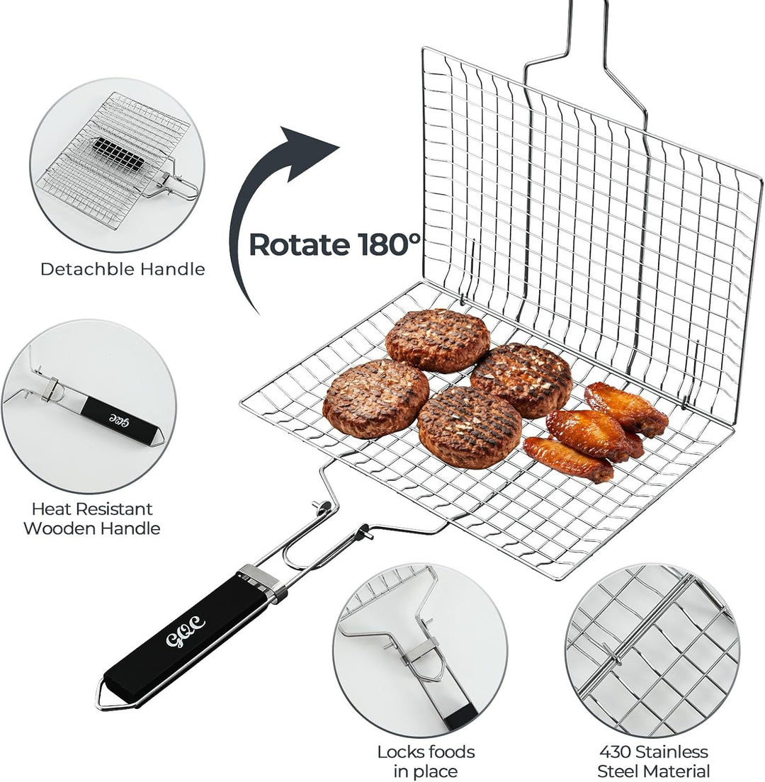 Grillkorb, Tragbarer Grillkorb, Edelstahl Faltbare BBQ Grill Mesh Klemme mit abnehmbarem Griff für F