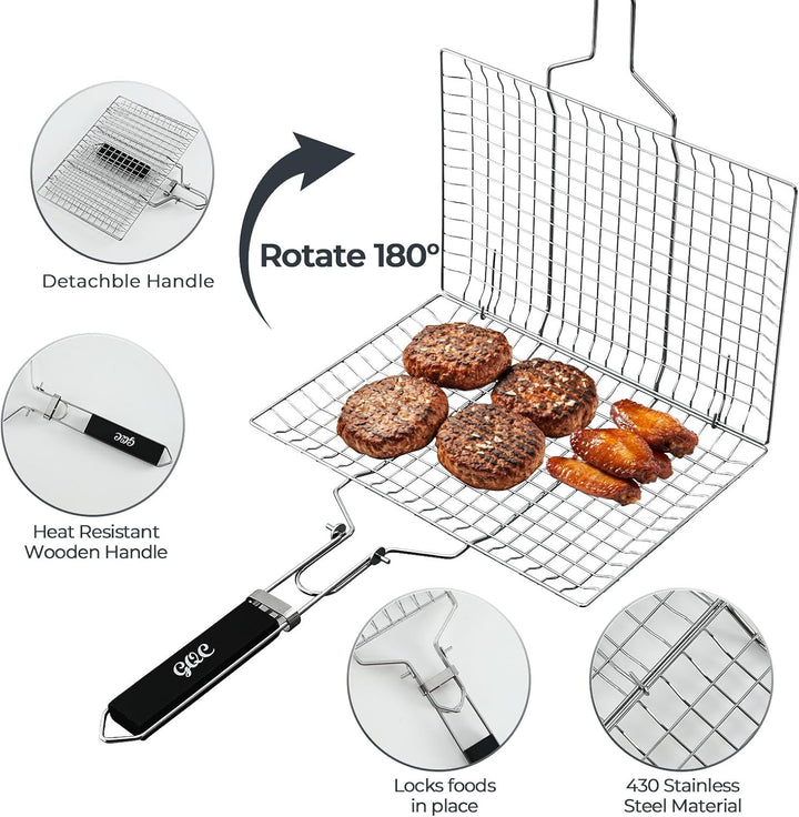 Grillkorb, Tragbarer Grillkorb, Edelstahl Faltbare BBQ Grill Mesh Klemme mit abnehmbarem Griff für F