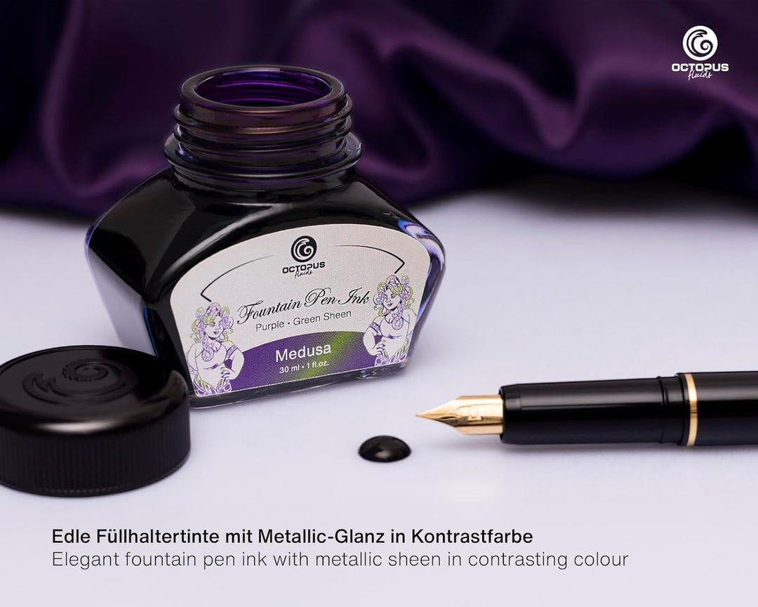 Octopus Fluids Füllhaltertinte Sheen mit Konverter, Medusa, Violett, 30 ml Medusa 30 ml, Medusa 30 m