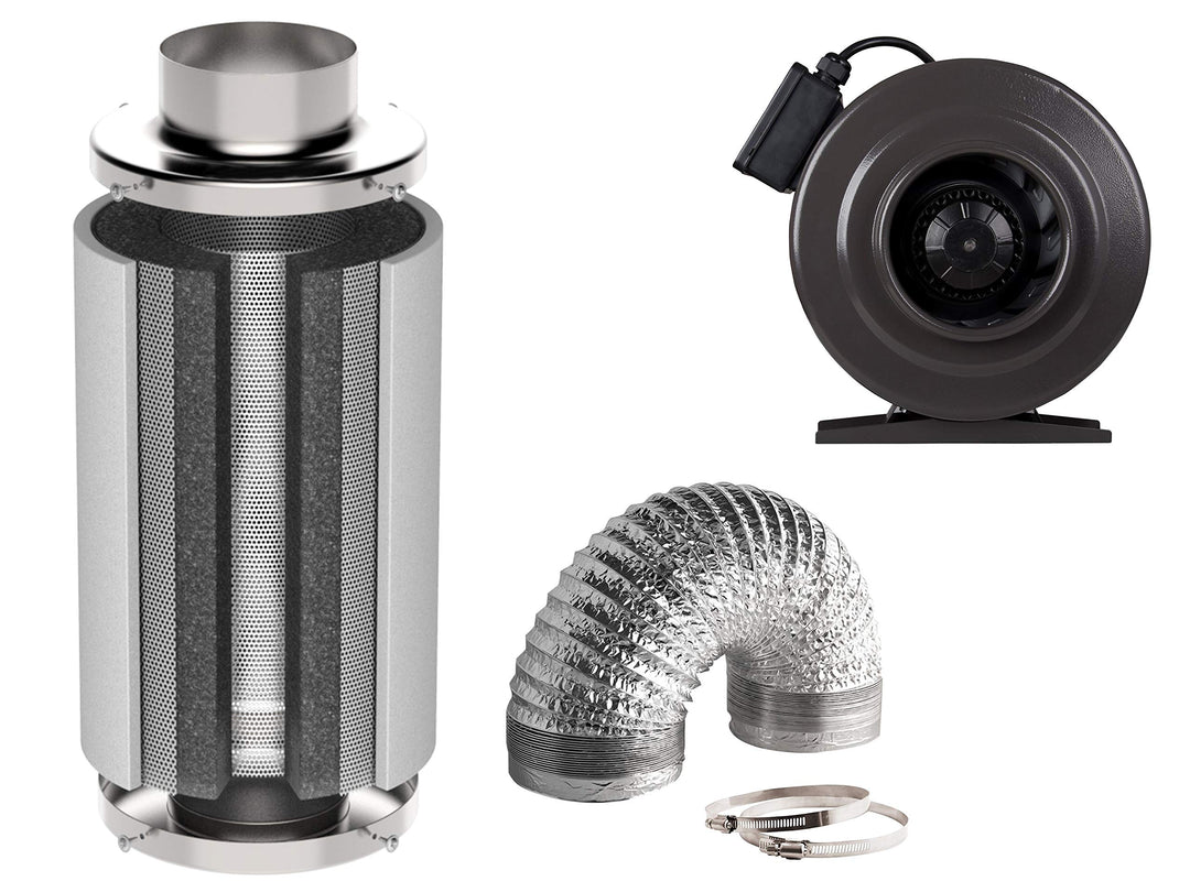 Abluft Set Grow Klima regelbare Lüftung, Aktivkohlefilter, Aluschlauch und Schlauchklemmen Ventilato