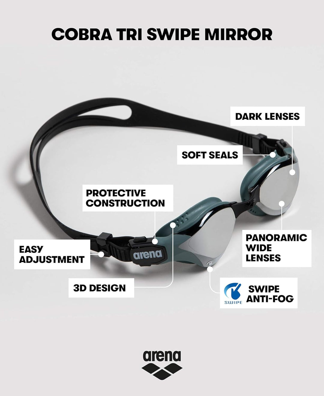 ARENA Unisex Cobra Tri Swipe Mr Schwimmbrille (1er Pack) Silver-Army Einheitsgrösse Bundle mit Unise