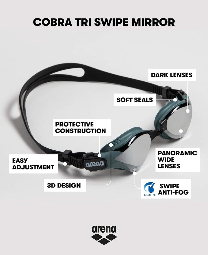 ARENA Unisex Cobra Tri Swipe Mr Schwimmbrille (1er Pack) Silver-Army Einheitsgrösse Bundle mit Unise