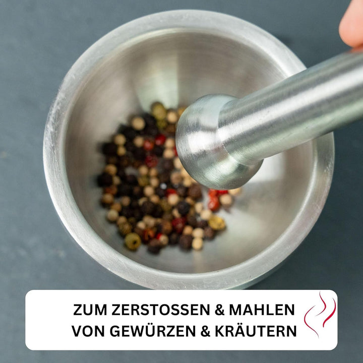 Westmark Mörser mit Deckel, Durchmesser: 10 cm, Gewicht: 0,8 kg, Mit Stössel, Rostfreier Edelstahl/K