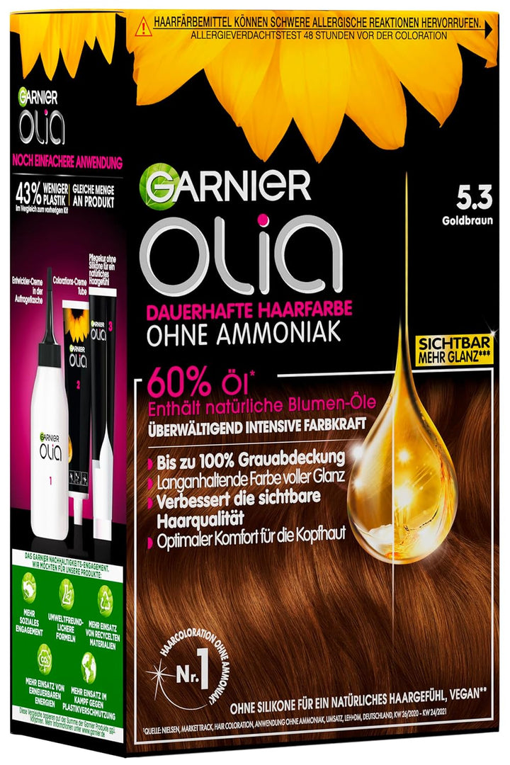 Garnier Olia Dauerhafte Haarfarbe ohne Ammoniak, Mit pflegenden und natürlichen Ölen, Vollständige G