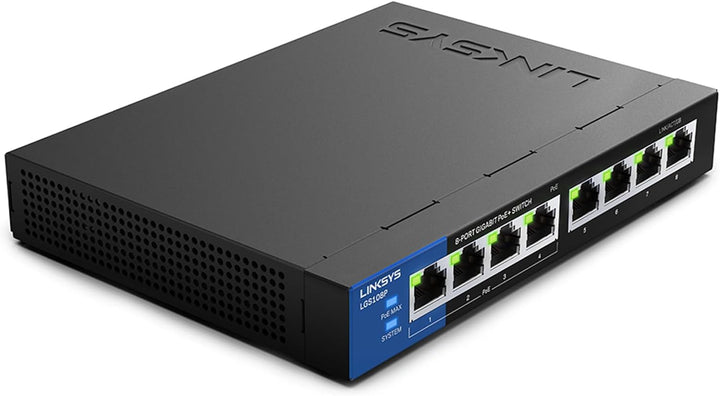 Linksys LGS108P-EU 8-Port Unmanaged Gigabit-Netzwerk-PoE-Switch mit 4 PoE+-Ports, Ethernet-Switch –