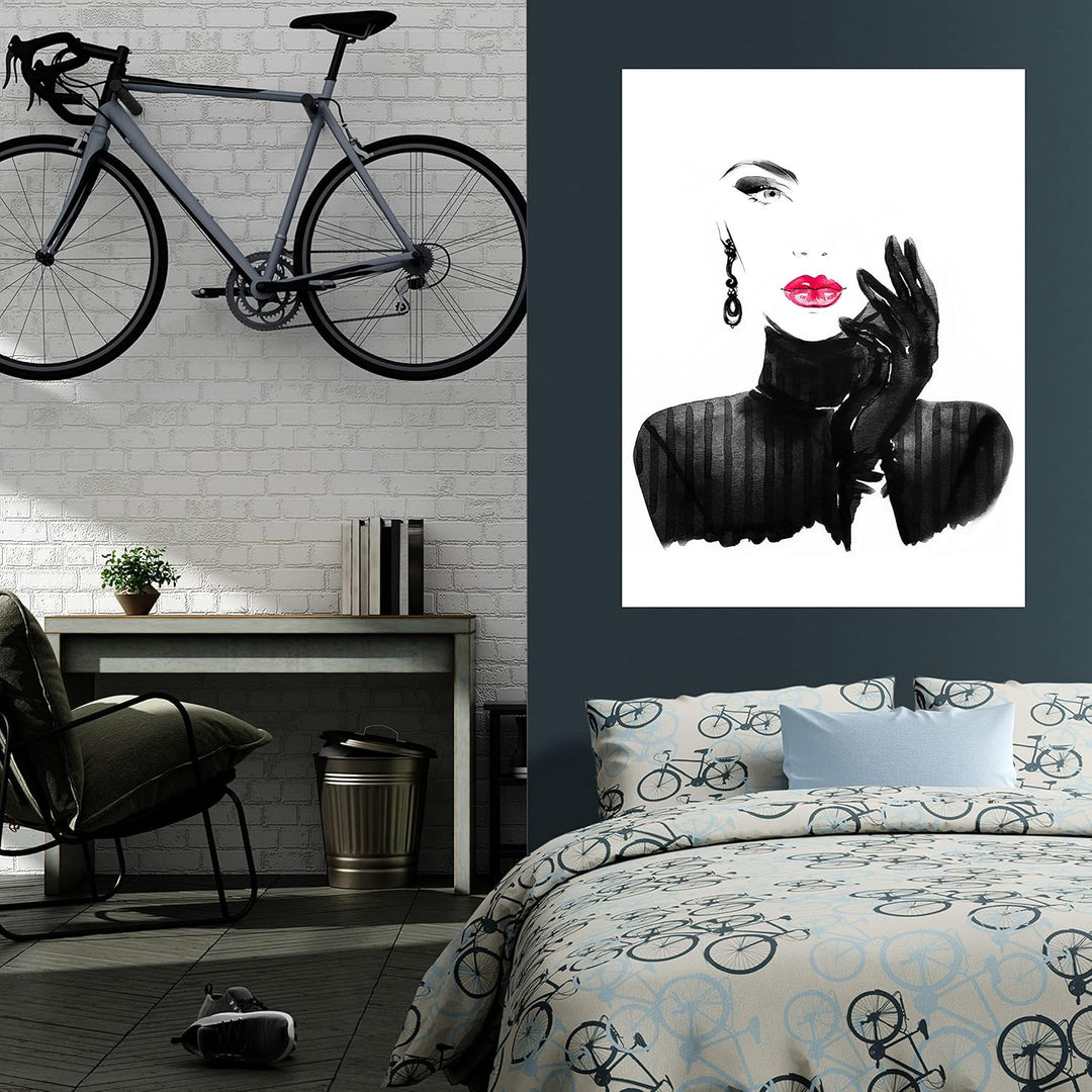 wandmotiv24 Poster als Wanddeko, Grösse 80x60cm, Model Gemälde, Rot, Fashion, Frau, Frauen Lippen, M