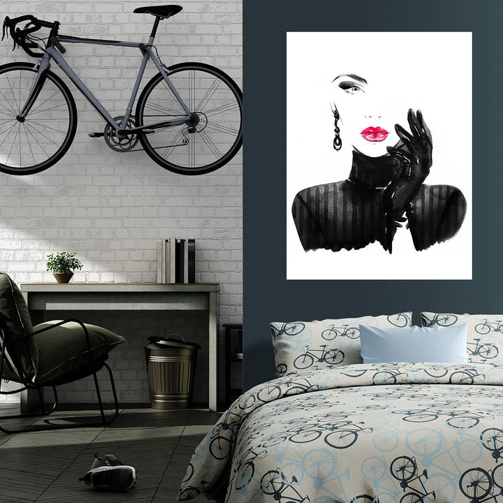 wandmotiv24 Poster als Wanddeko, Grösse 80x60cm, Model Gemälde, Rot, Fashion, Frau, Frauen Lippen, M