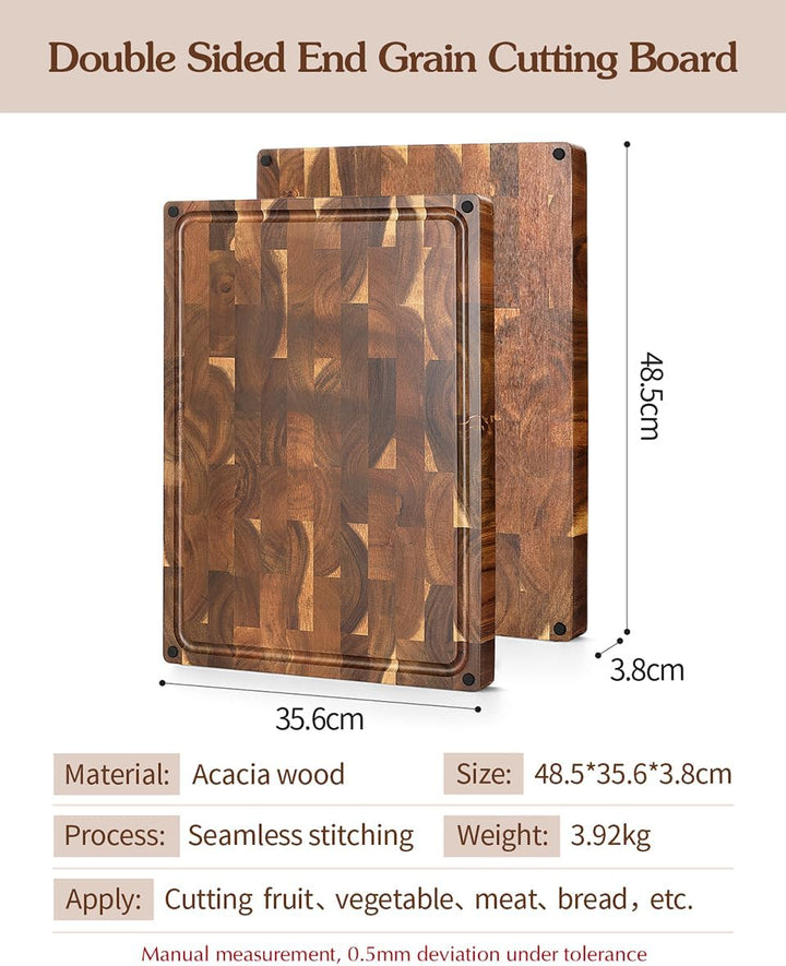 XINZUO Grosses dickes Hirnholz-Schneidebrett Akazienholz(48.5x35.6x3.8cm),Beide Seiten verfügbar Hol