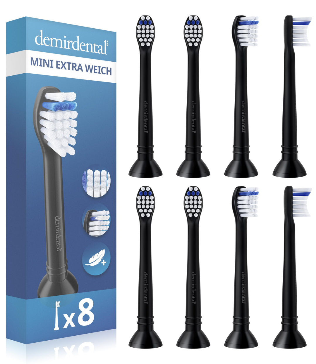 8er demirdental Ersatzbürsten passend für Philips Sonicare, Mini Extra Soft Aufsätze & Aufsteckbürst