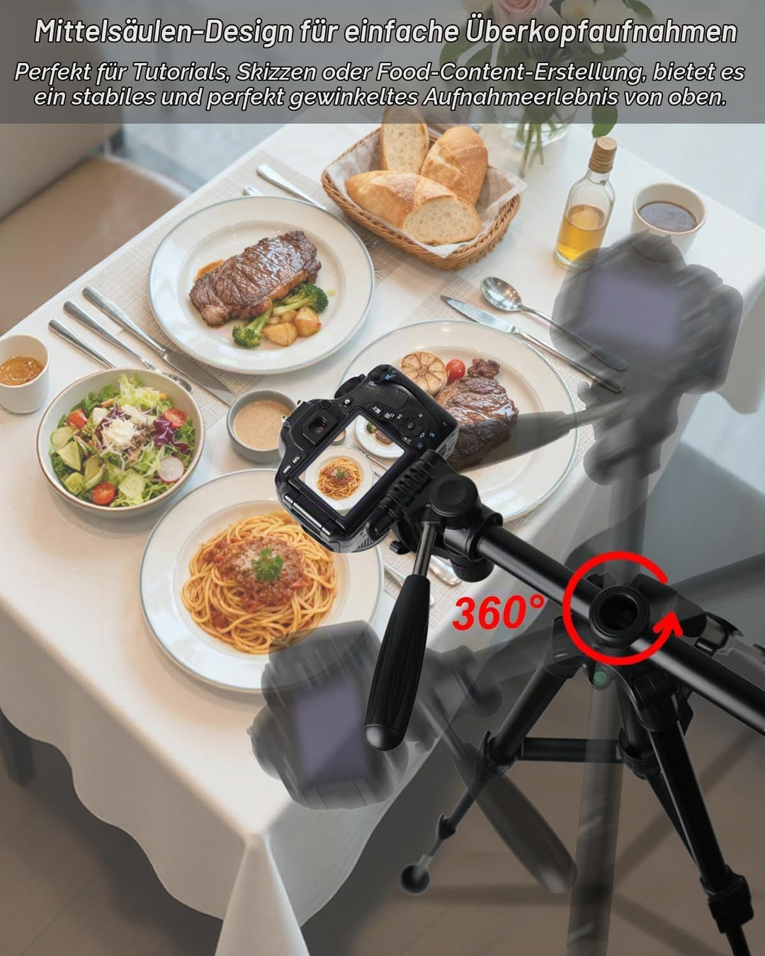 CAMBOFOTO Stativ Kamera mit Mittelsäule 167 cm für Kamera &amp; Handy | 3 kg Tragkraft, Schnellwechselpl