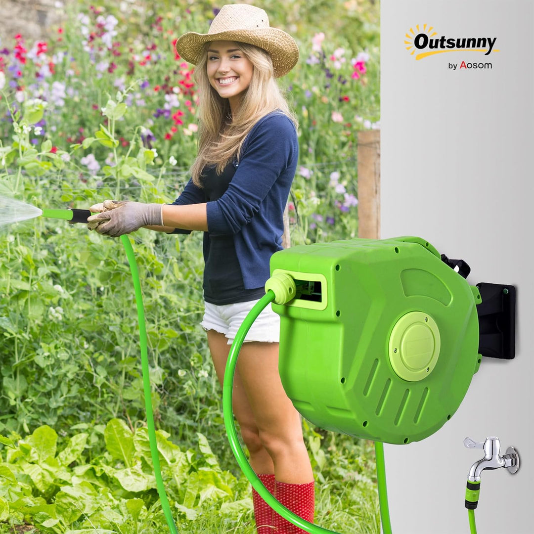 Outsunny Schlauchtrommel 15+1,5m Schlauchaufroller Automatik schwenkbar Druckluft Garten 180° schenk