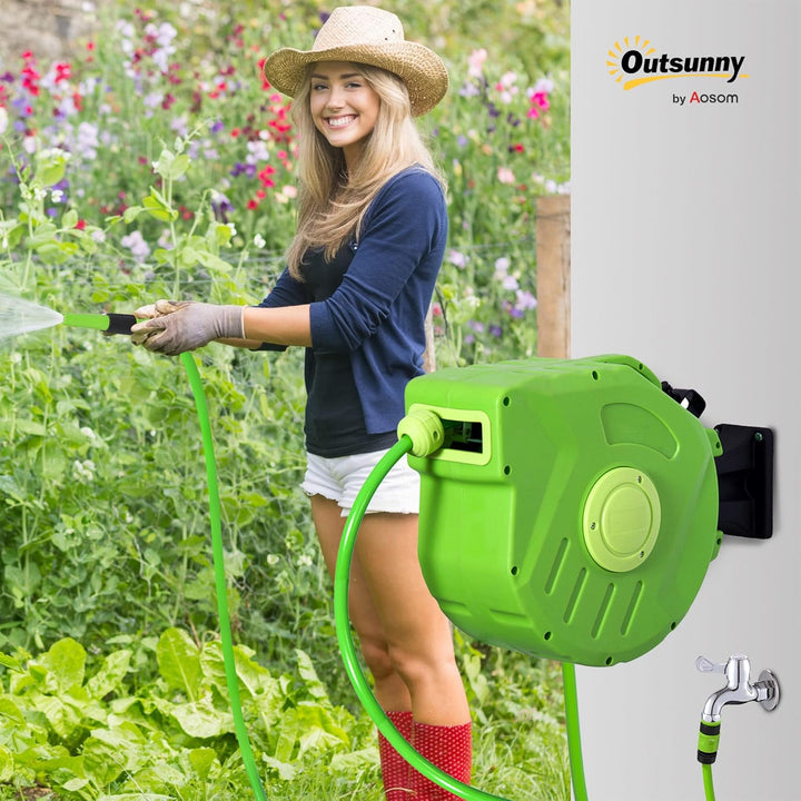 Outsunny Schlauchtrommel 15+1,5m Schlauchaufroller Automatik schwenkbar Druckluft Garten 180° schenk