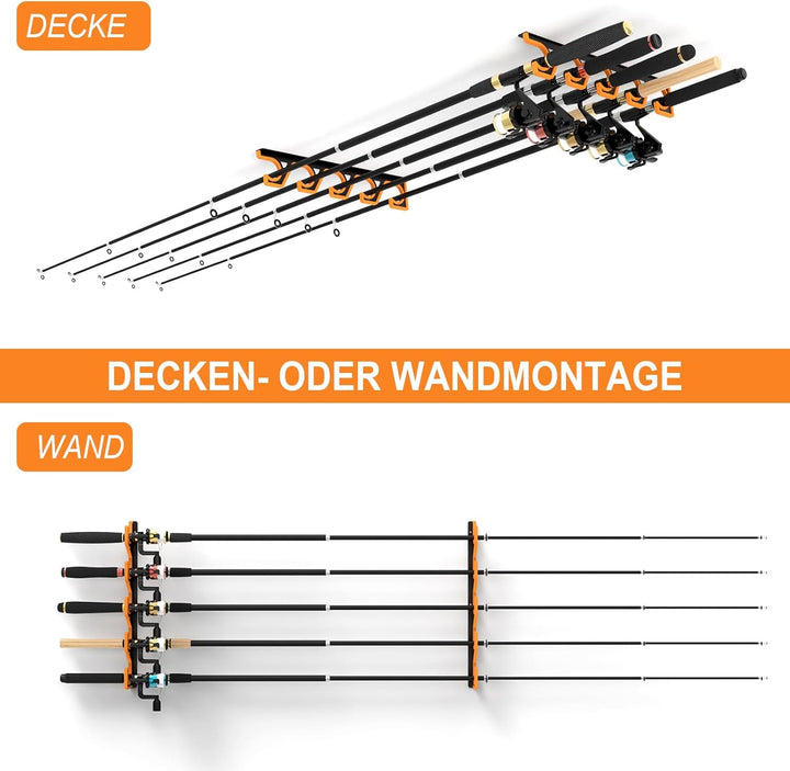 tonhui 2er-Pack Angelrutenhalter Wand & Decke Horizontal, Rutenhalter Garage mit weichem PU-Schutz,