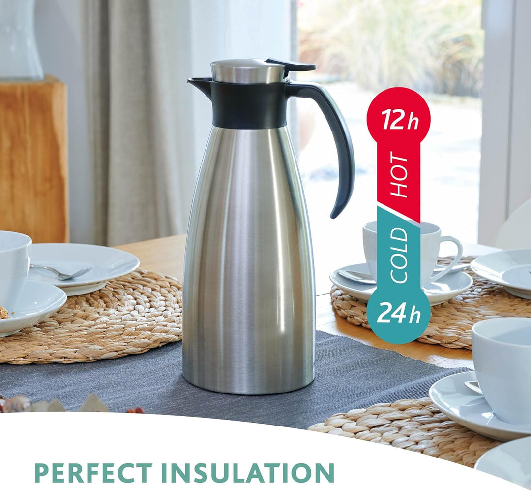 Emsa 514499 Isolierkanne |1,5 Liter | Quick Tip Verschluss, Soft Grip | Edelstahl | schwarz & 514549