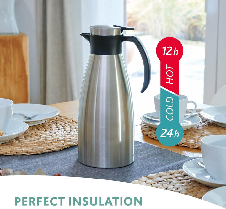 Emsa 514499 Isolierkanne |1,5 Liter | Quick Tip Verschluss, Soft Grip | Edelstahl | schwarz & 514549