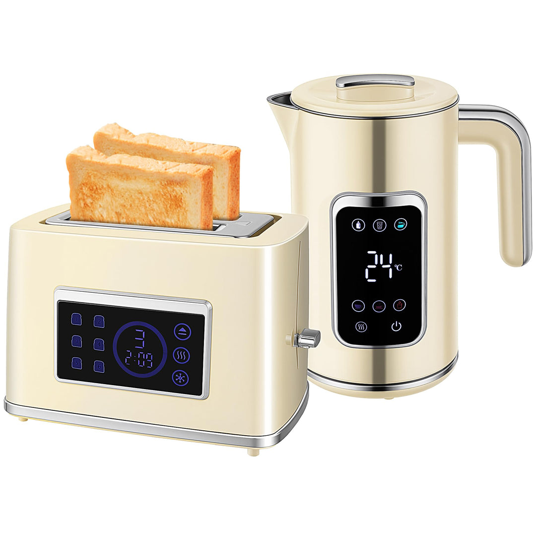 HOMCOM Wasserkocher Toaster Set 1,7L Edelstahl Wasserkocher 2 Scheiben Toaster mit 6 Bräunungsstufen