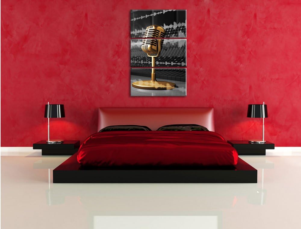 Pixxprint Cooles Musikstudio schwarz/weiss als Leinwandbild | Grösse: 3 Teilig (120x80) | Wandbild|