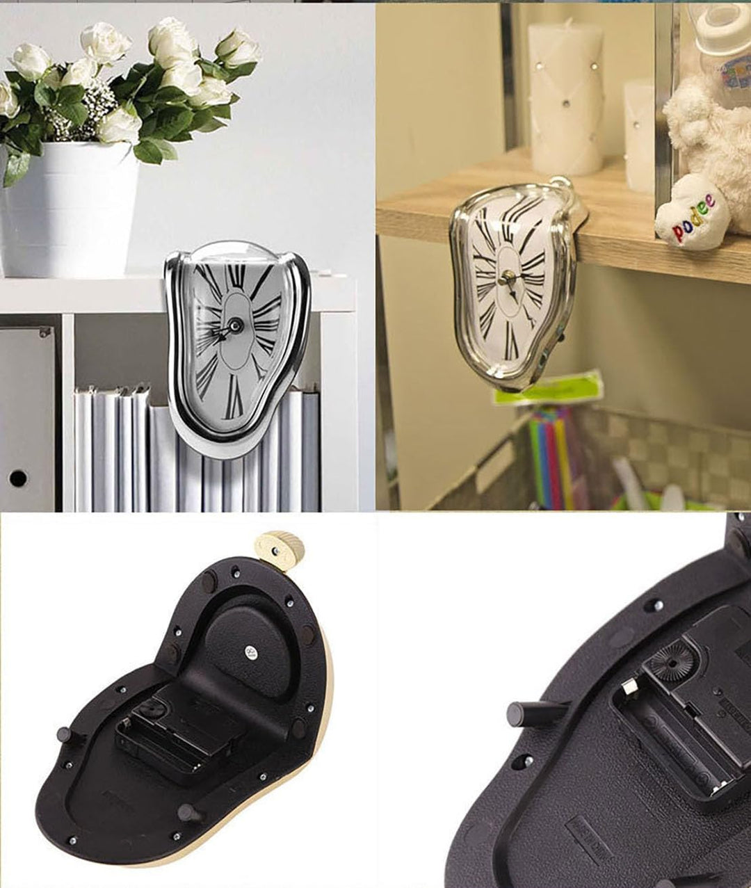 Ulalaza Home Vintage-Tischuhr, geräuschlos, schmelzende Uhr, surreale Tropfuhr, rustikales Metall, r